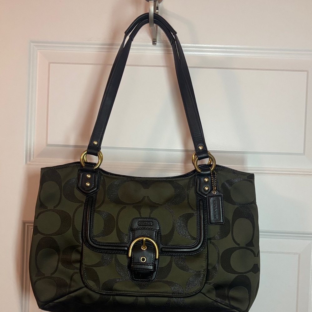 VTG Coach Campbell Signature Metallic Green Carryall Satchel Shoulder Bag F26246 - Picture 3 of 16